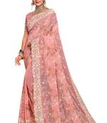 Peach resham embroidery border georgette saree with blouse