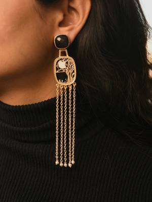 gold brass earrings with enamel onyx work 1