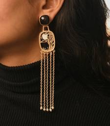 gold brass earrings with enamel onyx work