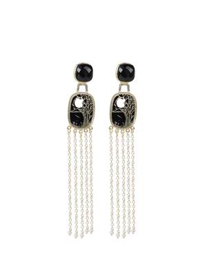gold brass earrings with enamel onyx work 2
