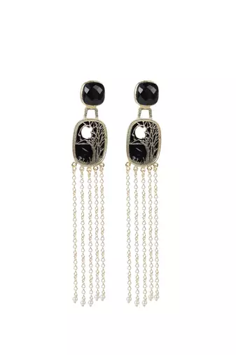 gold brass earrings with enamel onyx work