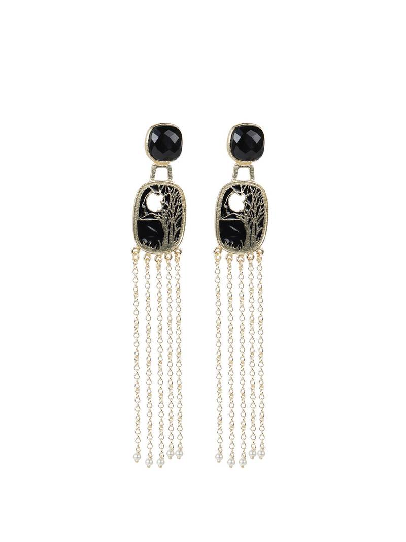 Gold plated brass earrings with eanamel and gold onyx