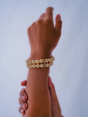 gold plated brass bracelets with pearls 2