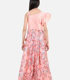 BownBee Chanderi Floral Print   Off Shoulder Choli with Lehenga for Girls- Peach