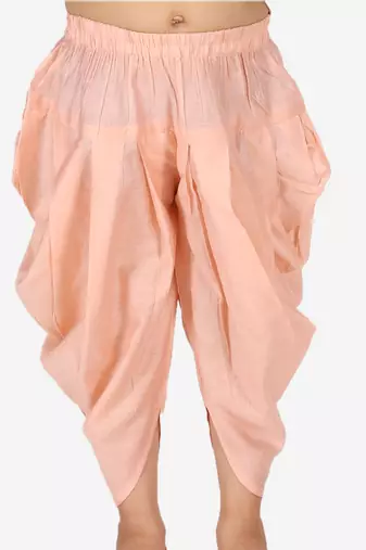 BownBee Ethnic  Chanderi Silk Sibling set Indo Western Peplum Kurti with Dhoti for Girls- Peach