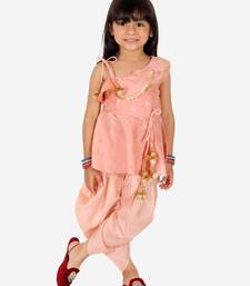 BownBee Ethnic  Chanderi Silk Sibling set Indo Western Peplum Kurti with Dhoti for Girls- Peach