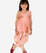 BownBee Ethnic  Chanderi Silk Sibling set Indo Western Peplum Kurti with Dhoti for Girls- Peach