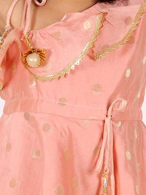 BownBee Ethnic  Chanderi Silk Sibling set Indo Western Peplum Kurti with Dhoti for Girls- Peach 4