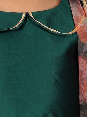 BownBee  Ethnic Chanderi Choli and Floral print Net Lehenga with Attached Dupatta for Baby Girls- Green 7