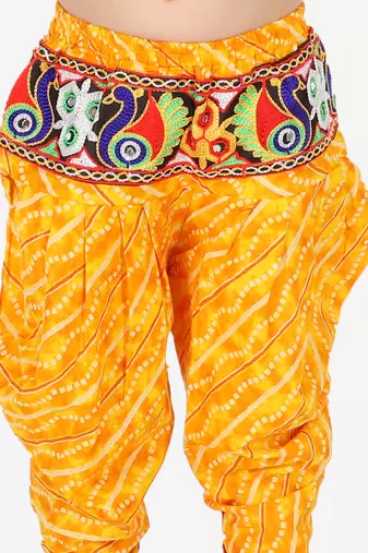 BownBee Girls Ethnic Navratri Indo-western Wear Cotton Choli Top with elastic dhoti - Yellow