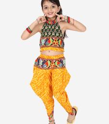 BownBee Girls Ethnic Navratri Indo-western Wear Cotton Choli Top with elastic dhoti - Yellow