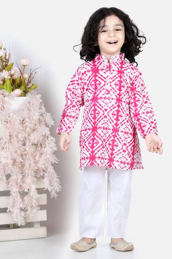 BownBee Pure Cotton Kurta Pajama with Jacket for Boys- Pink
