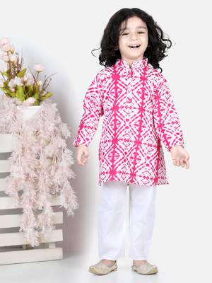 BownBee Pure Cotton Kurta Pajama with Jacket for Boys- Pink 1