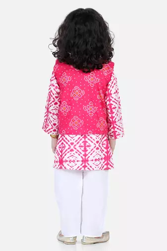BownBee Pure Cotton Kurta Pajama with Jacket for Boys- Pink