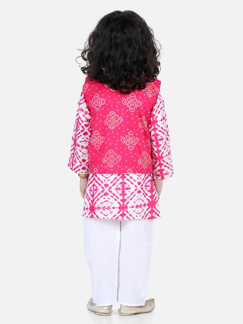 BownBee Pure Cotton Kurta Pajama with Jacket for Boys- Pink
