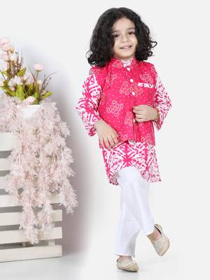 BownBee Pure Cotton Kurta Pajama with Jacket for Boys- Pink 3