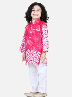BownBee Pure Cotton Kurta Pajama with Jacket for Boys- Pink 4