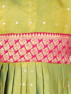BownBee Ethnic Silk Booti Party Dress Gown for Girls- Green 2