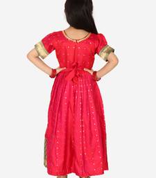 BownBee Ethnic Silk Booti Party Dress Gown for Girls- Pink