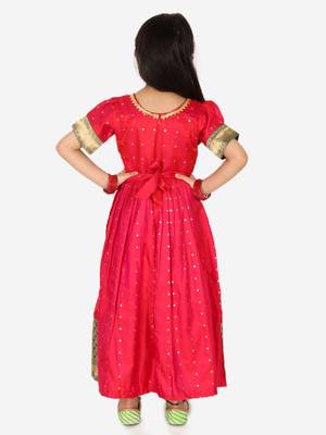 BownBee Ethnic Silk Booti Party Dress Gown for Girls- Pink 2