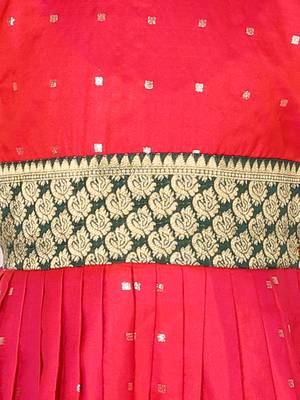 BownBee Ethnic Silk Booti Party Dress Gown for Girls- Pink 3