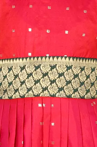 BownBee Ethnic Silk Booti Party Dress Gown for Girls- Pink