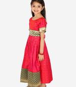 BownBee Ethnic Silk Booti Party Dress Gown for Girls- Pink