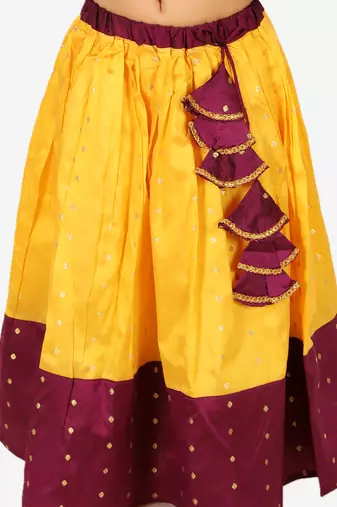BownBee Ethnic Sibling Sets Puff Sleeve Choli Lehenga with Dupatta for Girls- Purple