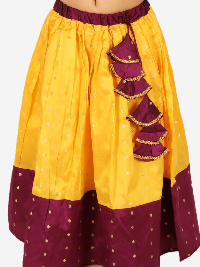 BownBee Ethnic Sibling Sets Puff Sleeve Choli Lehenga with Dupatta for Girls- Purple