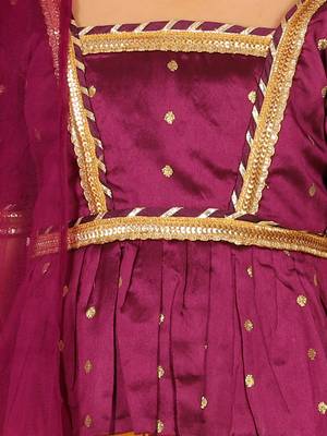 BownBee Ethnic Sibling Sets Puff Sleeve Choli Lehenga with Dupatta for Girls- Purple 5