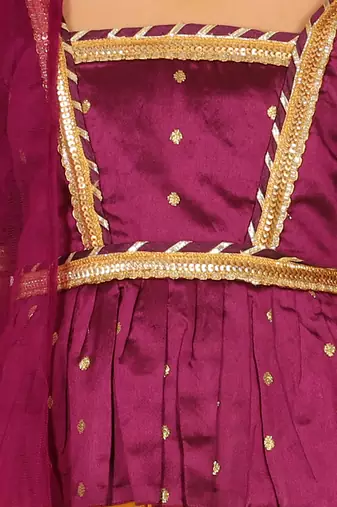 BownBee Ethnic Sibling Sets Puff Sleeve Choli Lehenga with Dupatta for Girls- Purple