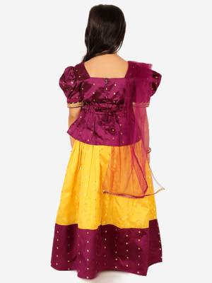 BownBee Ethnic Sibling Sets Puff Sleeve Choli Lehenga with Dupatta for Girls- Purple 6