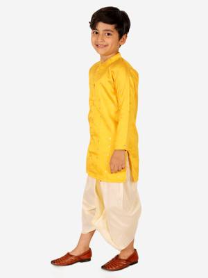 BownBee Ethnic Wear Infant Front Open Dhoti kurta Sibling Set for Baby Boys -Yellow 1