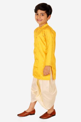 BownBee Ethnic Wear Infant Front Open Dhoti kurta Sibling Set for Baby Boys -Yellow