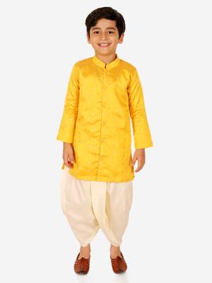BownBee Ethnic Wear Infant Front Open Dhoti kurta Sibling Set for Baby Boys -Yellow 2