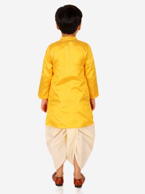 BownBee Ethnic Wear Infant Front Open Dhoti kurta Sibling Set for Baby Boys -Yellow 4