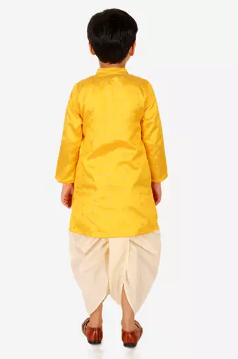BownBee Ethnic Wear Infant Front Open Dhoti kurta Sibling Set for Baby Boys -Yellow