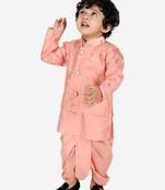 BownBee Ethnic Wear Infant Dhoti kurta with Jacket  Sibling Set for Baby Boys - Peach
