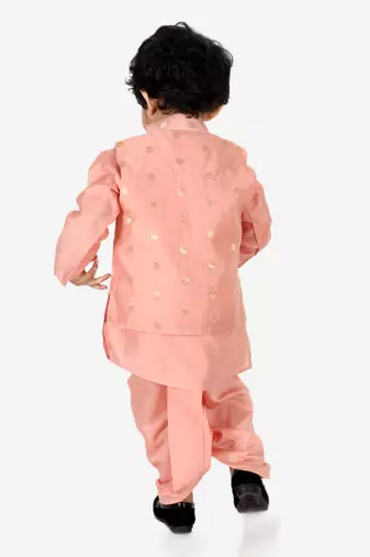 BownBee Ethnic Wear Infant Dhoti kurta with Jacket  Sibling Set for Baby Boys - Peach