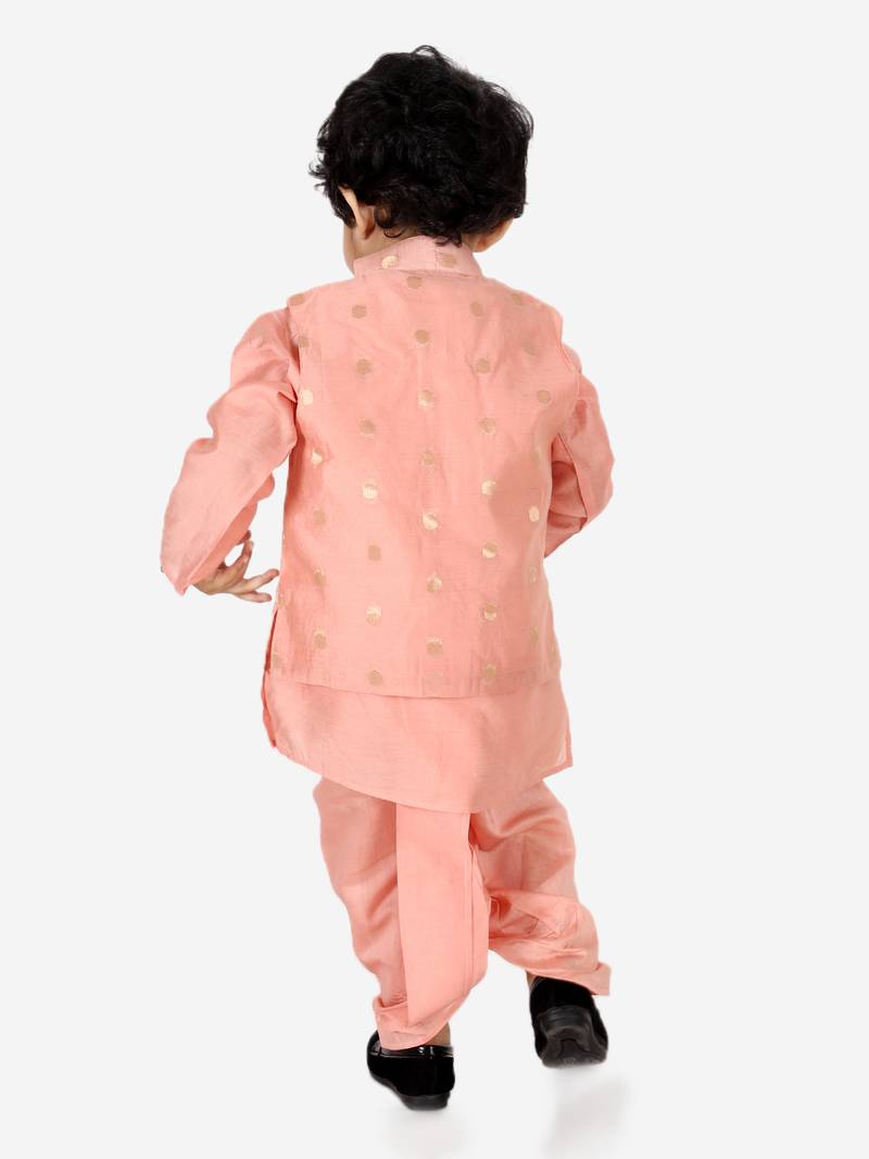 BownBee Ethnic Wear Infant Dhoti kurta with Jacket  Sibling Set for Baby Boys - Peach