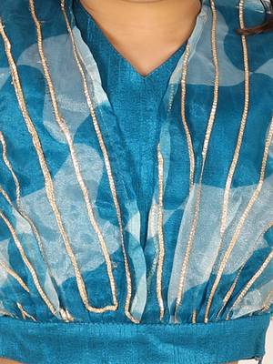 BownBee Ethnic Organza Cape Choli with Sequined Net Lehenga for Girls- Blue 3