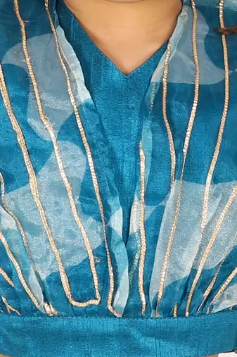 BownBee Ethnic Organza Cape Choli with Sequined Net Lehenga for Girls- Blue