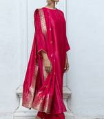 Bright rose pink zari woven bemberg silk salwar suit with zari woven monga silk jacquard dupatta