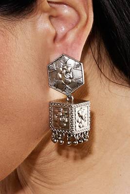 Ganesha Silver Lookalike Oxidised Jhumka 3