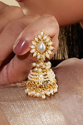 Pearl Gold Drop Shaped Stud Traditional Jhumka 3