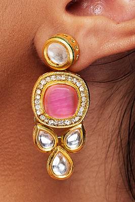 Pink Stone Kundan Drop Earrings 3