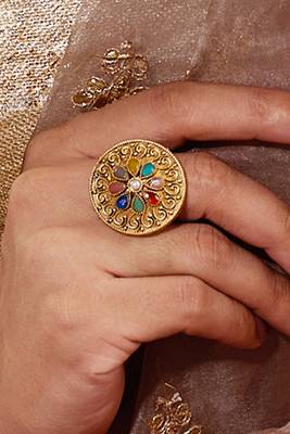 Matte Gold-Plated Multicolor Stones Adjustable Ring 3
