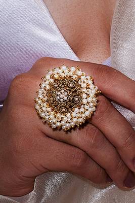 Statement Gold Pearl-Studded Oxidised Adjustable Ring 3