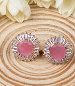 Elegant Rose Gold Plated Stud Earrings with Pink American Diamonds