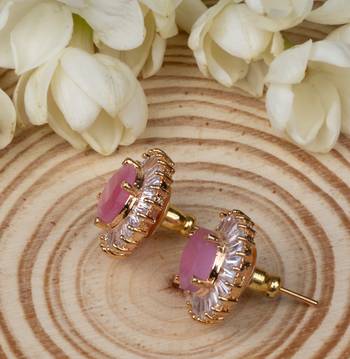 Elegant Rose Gold Plated Stud Earrings with Pink American Diamonds 2
